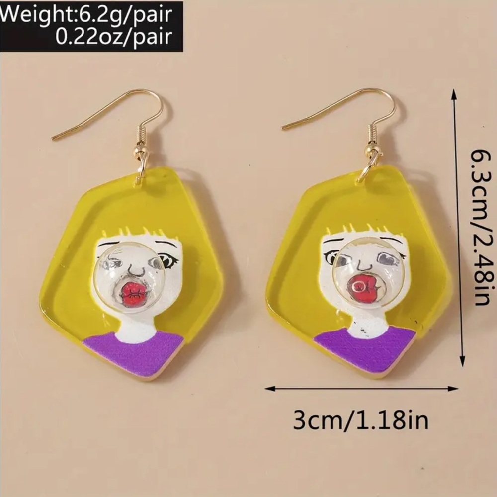 Blonde Bubble Girl Dangle Earrings - Picture 2 of 2